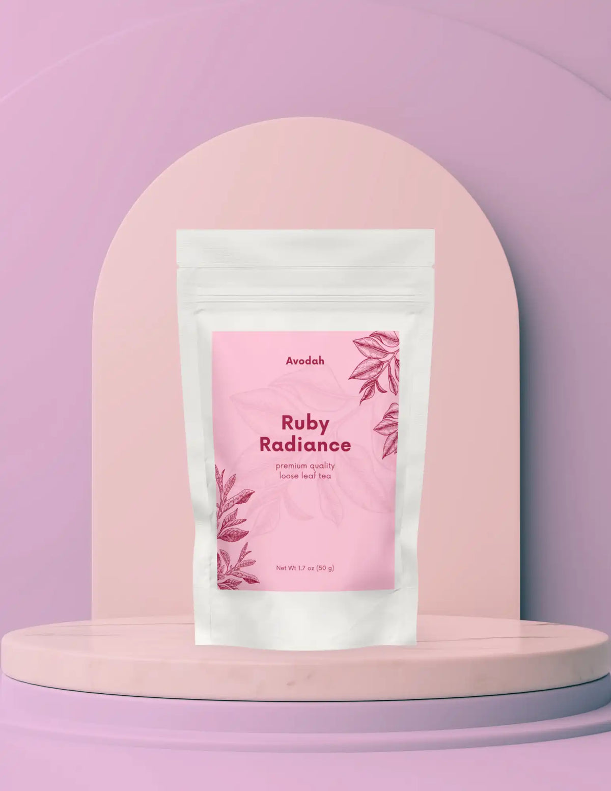 Ruby Radiance Tea loose leaf blend supporting menopause relief with natural herbs and peach flavor