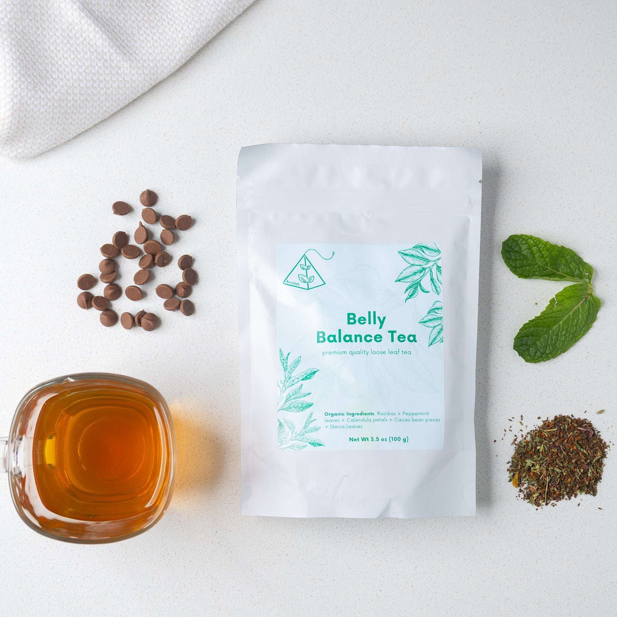 Belly Balance Tea ingredients and brewing instructions for digestive health benefits