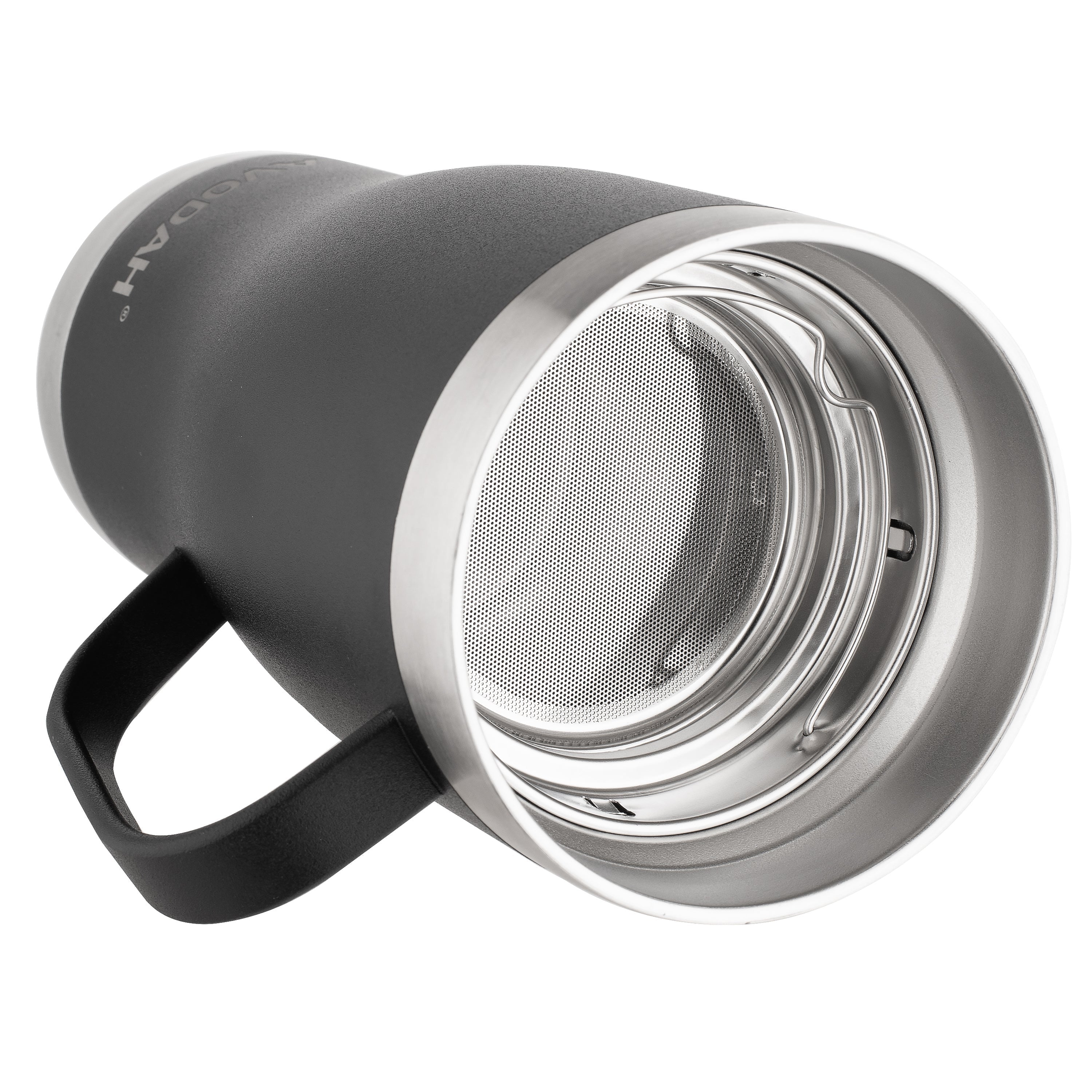 AVODAH black tea infuser travel mug with lid, straw, and insulated stainless steel design for hot and cold brews
