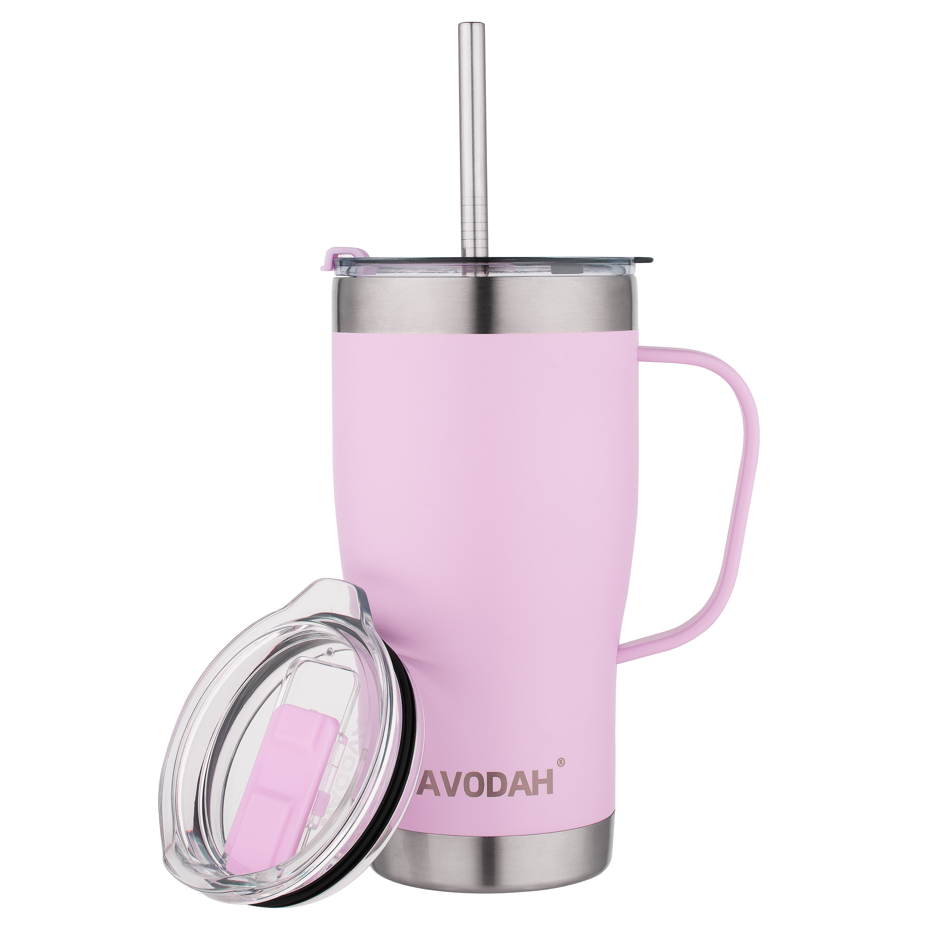 AVODAH 20 oz insulated stainless steel travel tumbler with leakproof lid and reusable straw in lilac color