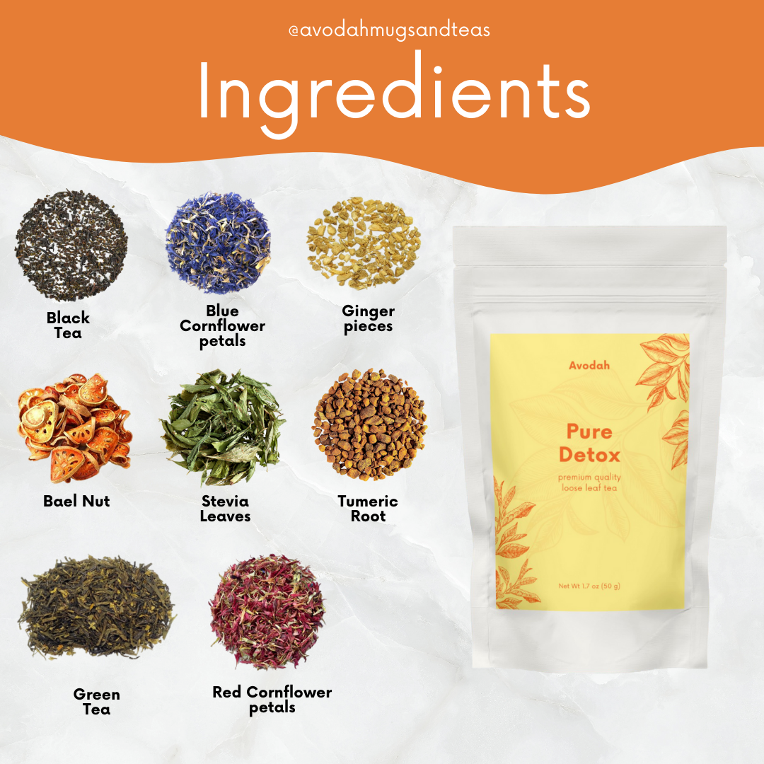 Pure Detox Tea organic loose leaf blend with green tea, turmeric, ginger, and bael nut for digestion and detoxification