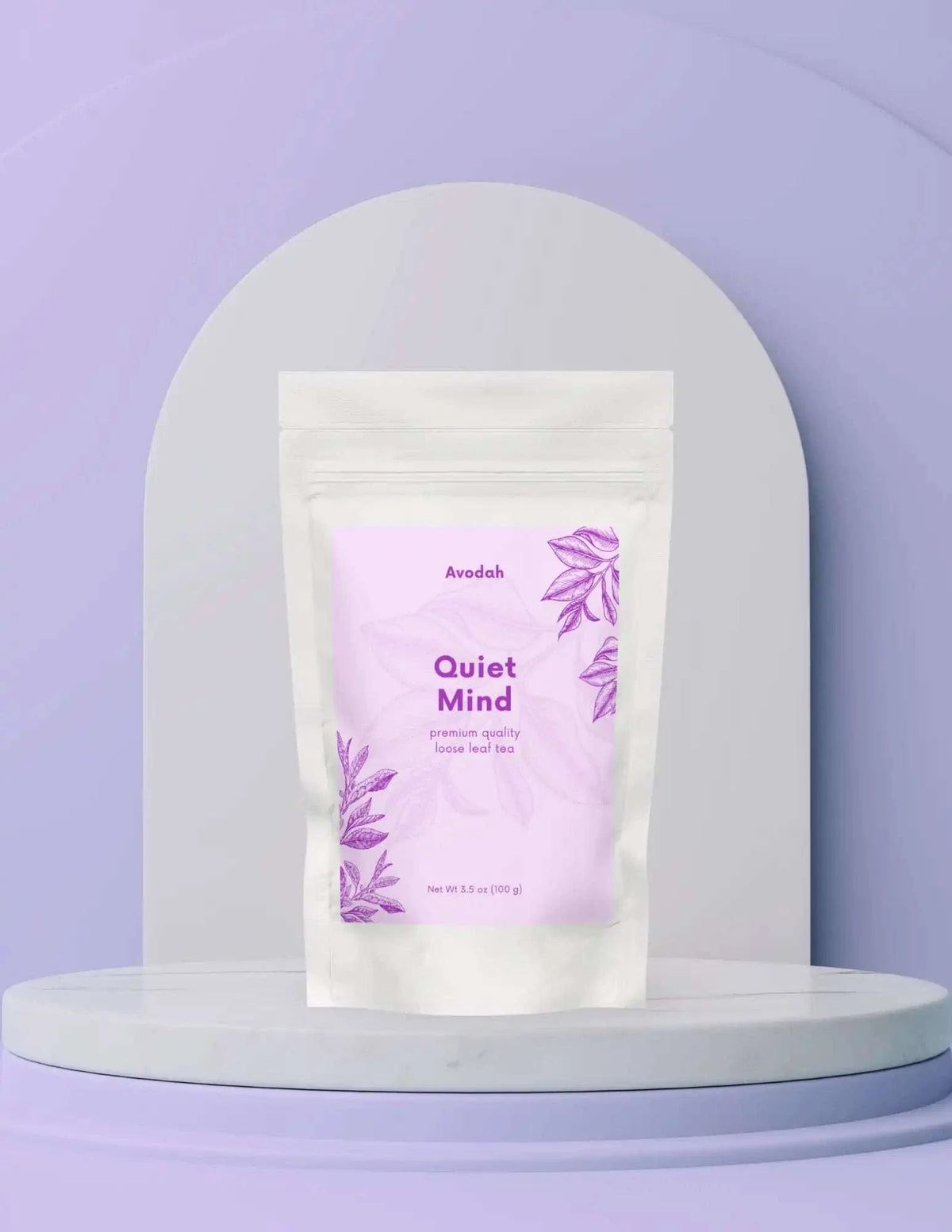 Quiet Mind Tea herbal blend with rooibos, lavender, rosehip, and elderberry for relaxation and stress relief
