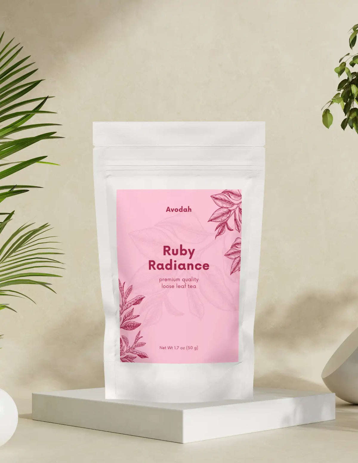 Ruby Radiance Tea herbal blend for menopause relief with ginkgo, licorice, red clover, and cinnamon bark